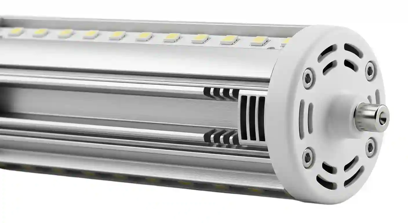 Detail chladiče na spodní straně LED žárovky R7S